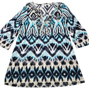 Beach Womens Sheer Top Multi-Color Size Medium 100% Nylon 3/4 Sleeve Pullover